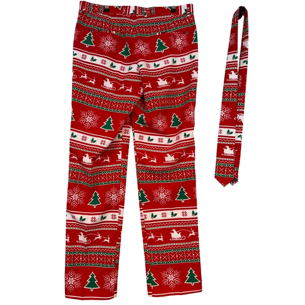 OppoSuits Mens Christmas Fair Isle Dress Pants & Tie Red Santa US 44 Ugly Xmas